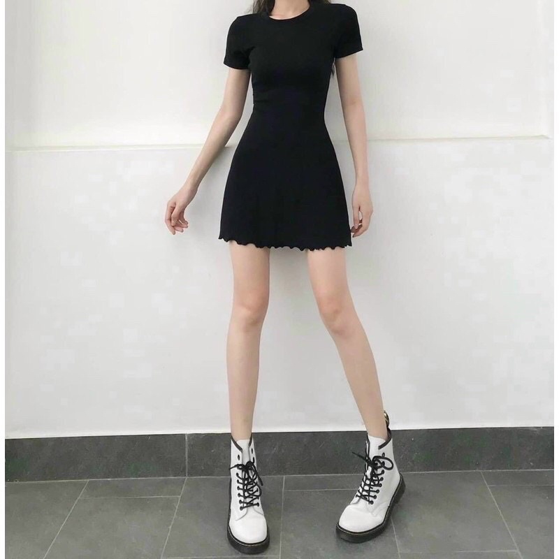 Đầm dáng xoè cổ tròn viền xoăn, váy nữ 2 màu đen, nâu - Lyly dress