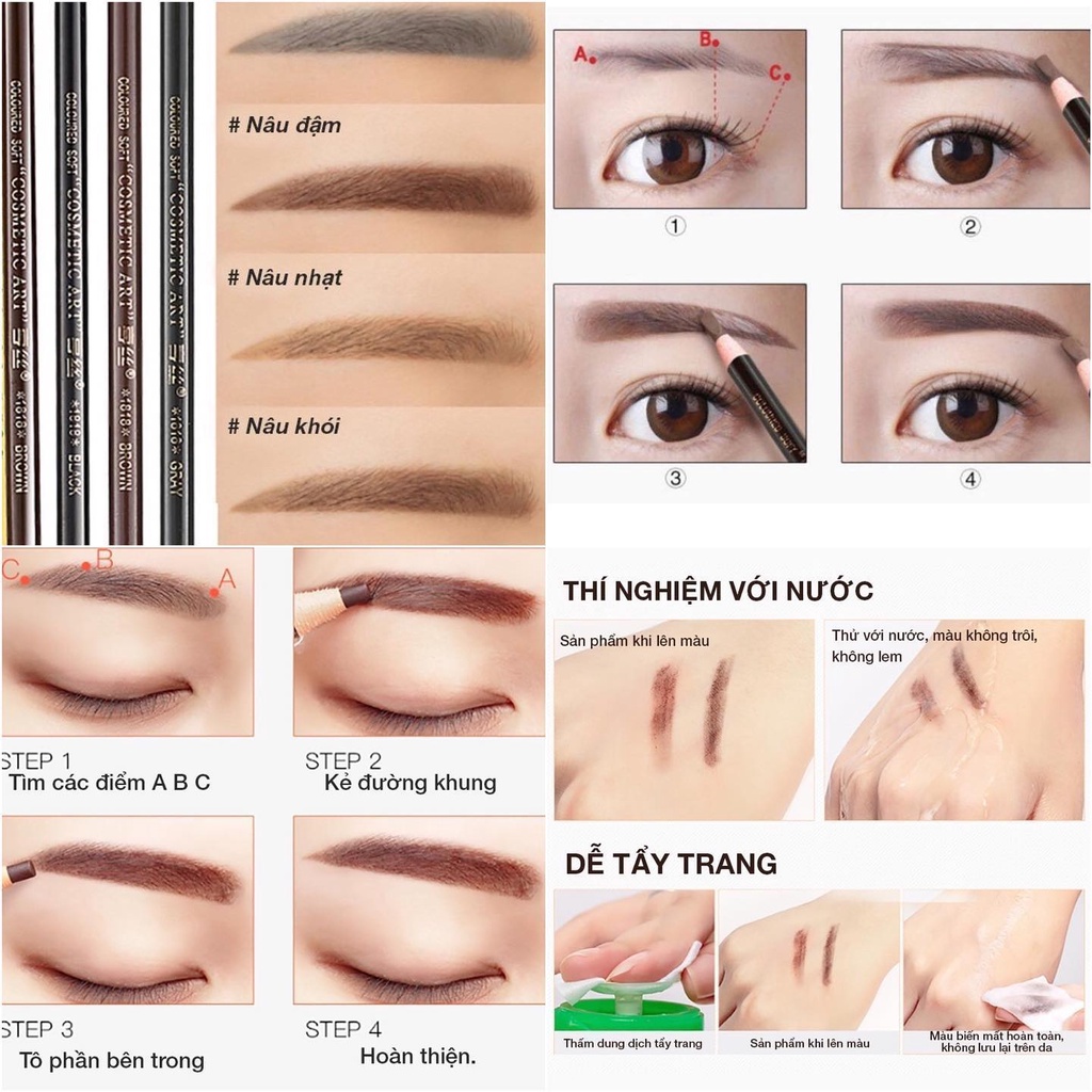 Chì xé kẻ mày Coloured Soft Cosmetic Art lâu trôi, không lem hàng nội địa, g20shop