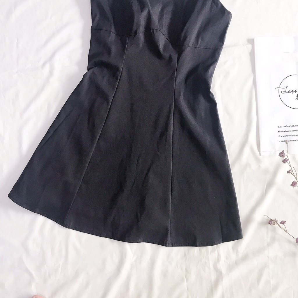 Đầm 2 dây đen dáng A basic Lovi
