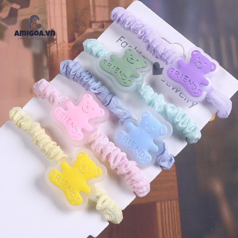 Dây Cột Tóc/Vòng Tay Hai Mặt Hình Gấu Hoạt Hình Dễ Thương Đa Năng Cho Cặp Đôi