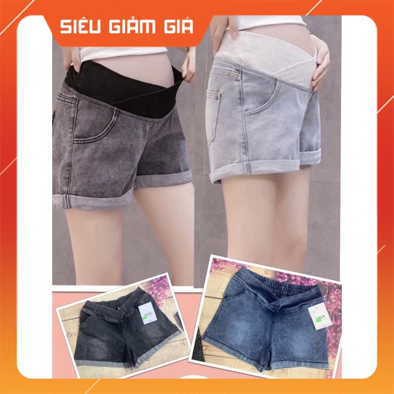 Quần sooc jean bầu cạp chéo co dãn