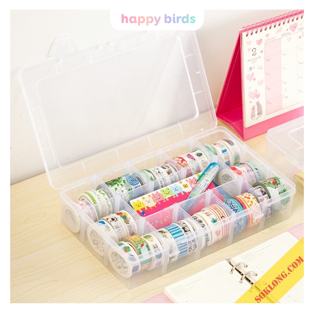 Hộp chia ngăn có thể tháo rời đựng washi tape 18 24 28 36 ngăn hộp nhựa nhiều ngăn đựng phụ kiện hạt vòng HappyBirds