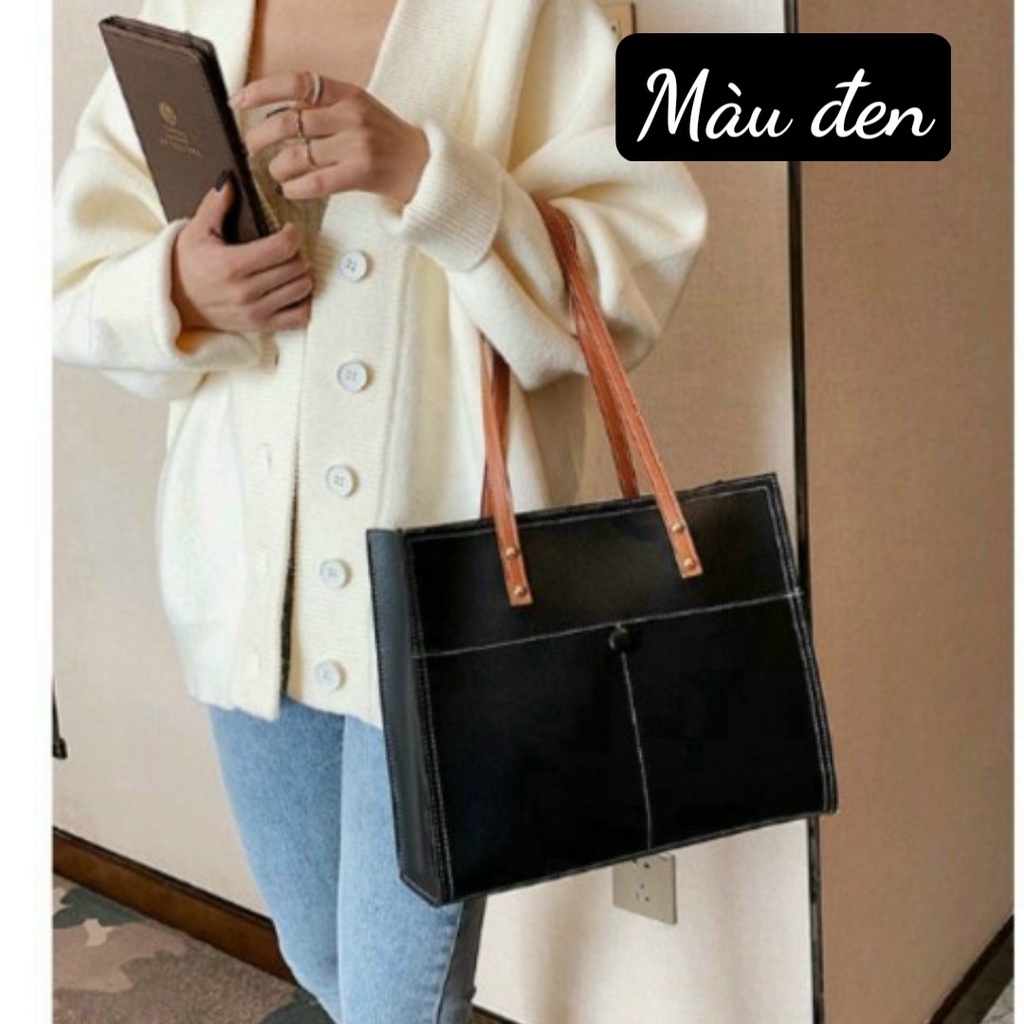 Túi da tote bản to túi đeo vai nữ vừa máy tính sổ a4