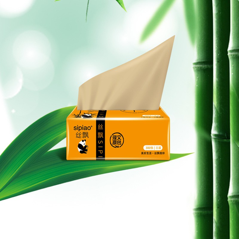 Gói 300 tờ giấy ăn Gấu trúc Sipiao không lớp tẩy trắng, thiết kế 3 lớp thấm hút, siêu dai không rách