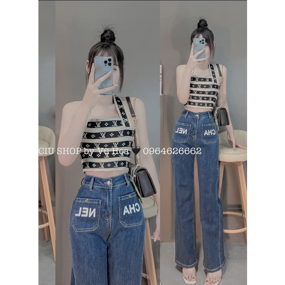 Hàng QC-áo hai dây len chéo lưng  hoạ tiết hãng