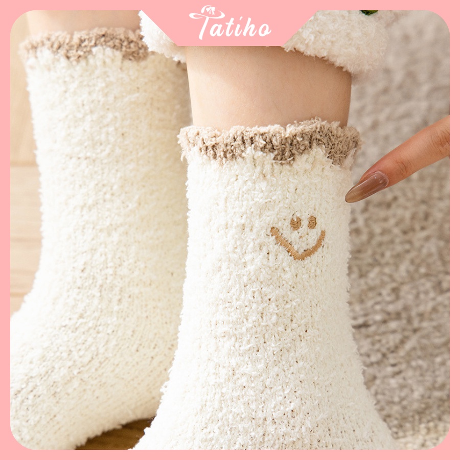 Vớ Tất Len Cổ Cao Họa Tiết Smile Lông Cừu Thời Trang Thu Đông Phong Cách Hàn Quốc - Tatiho - Mã TV020