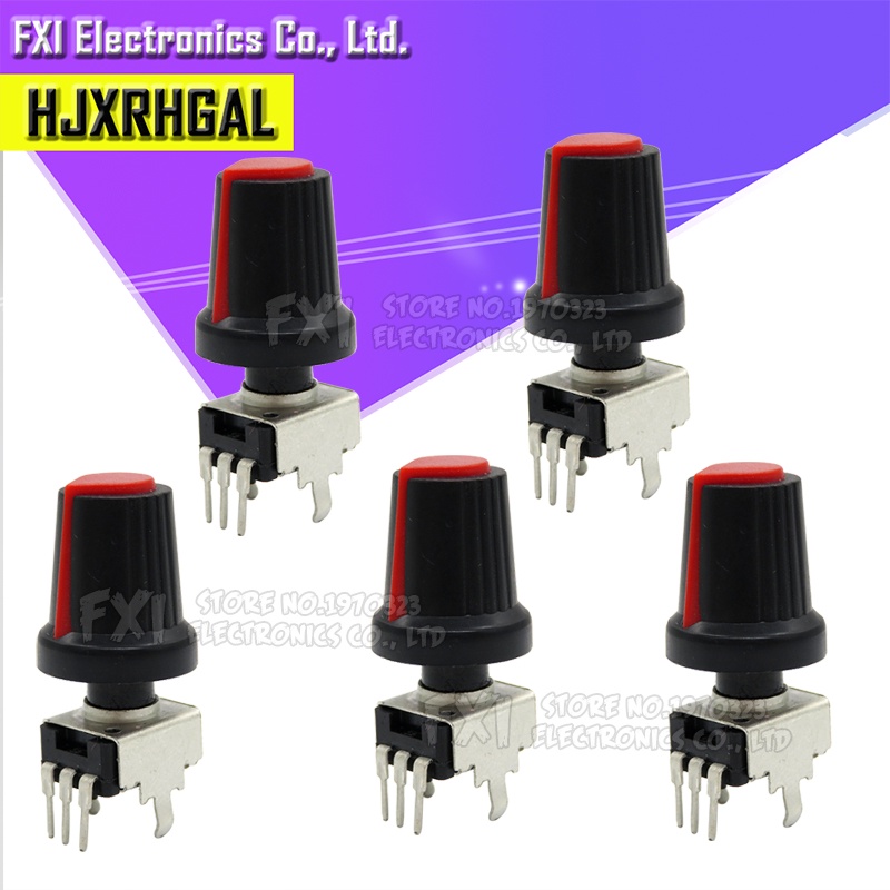 Bộ 5 Chiết Áp 3pin 1K ~ 500K Ohm 3pin Kèm 5 Nắp Đỏ