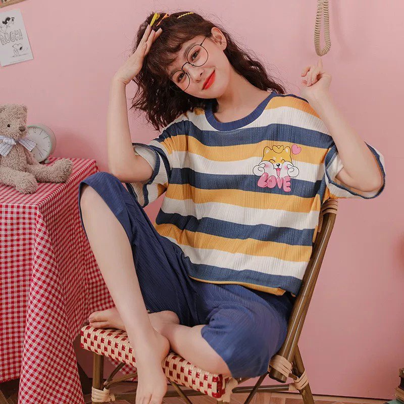 [Sẵn] Đổ ngủ quần lửng, đồ bộ mặc ở nhà Quảng Châu, pijama bông cotton, họa tiết hoạt hình dễ thương | BigBuy360 - bigbuy360.vn