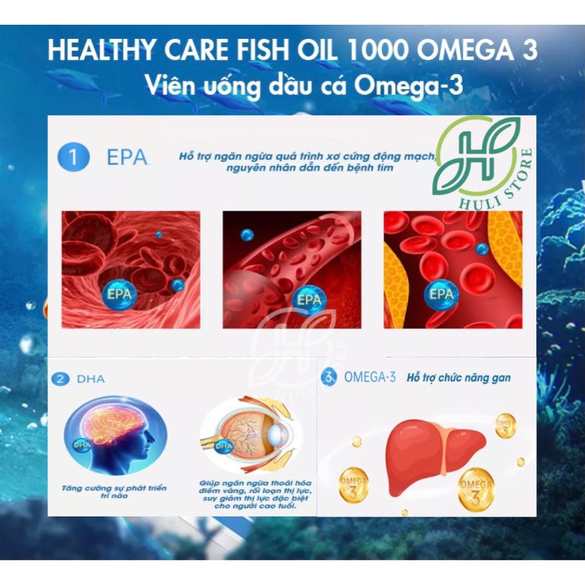 Dầu cá không mùi Omega 3 Healthy Care Fish Oil 1000mg