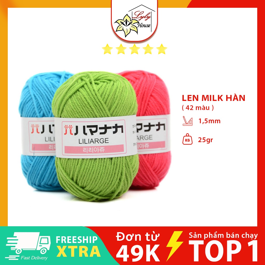 Len milk cotton hàn quốc dành cho trẻ em trọng lượng 1 cuộn 25gr ( Màu 01- Màu 49)