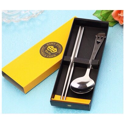 Bộ Thìa Đũa Inox Hình Mặt Cười Siêu Cute