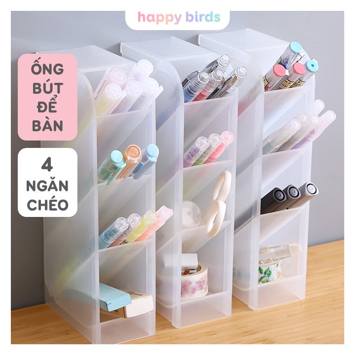 Ống đựng bút kệ đựng bút để bàn đa năng 4 ngăn chéo đen và trắng đựng bút, mỹ phẩm, văn phòng phẩm HappyBirds