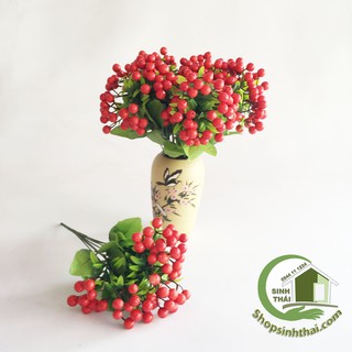 Cành trái cây giả - quả cherry màu đỏ
