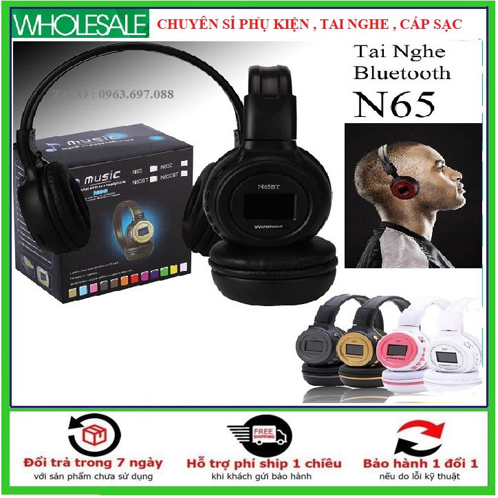 Tai nghe Audifonos Bluetooth N65 (Radio, Microsd, DJ,..FM) âm thanh siêu bass cực chuẩn