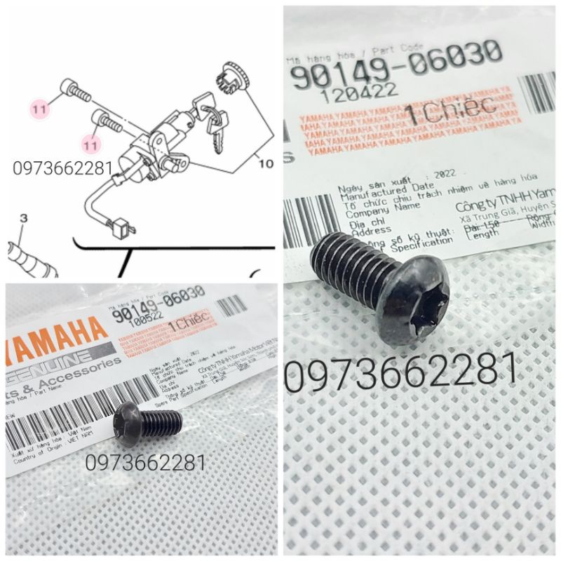 Ốc, Vít bắt ổ khóa công tắc điện xe EXCITER 135, MiO zin Yamaha