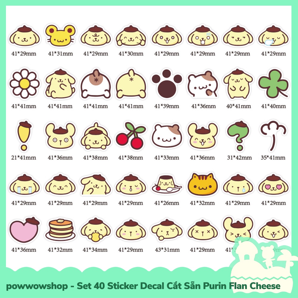 [Sẵn VN - Hỏa Tốc] Set 40/60 Sticker Mini Decal Dán Trang Trí Vật Dụng Mẫu Sanrio Purin Flan Cheese Cat