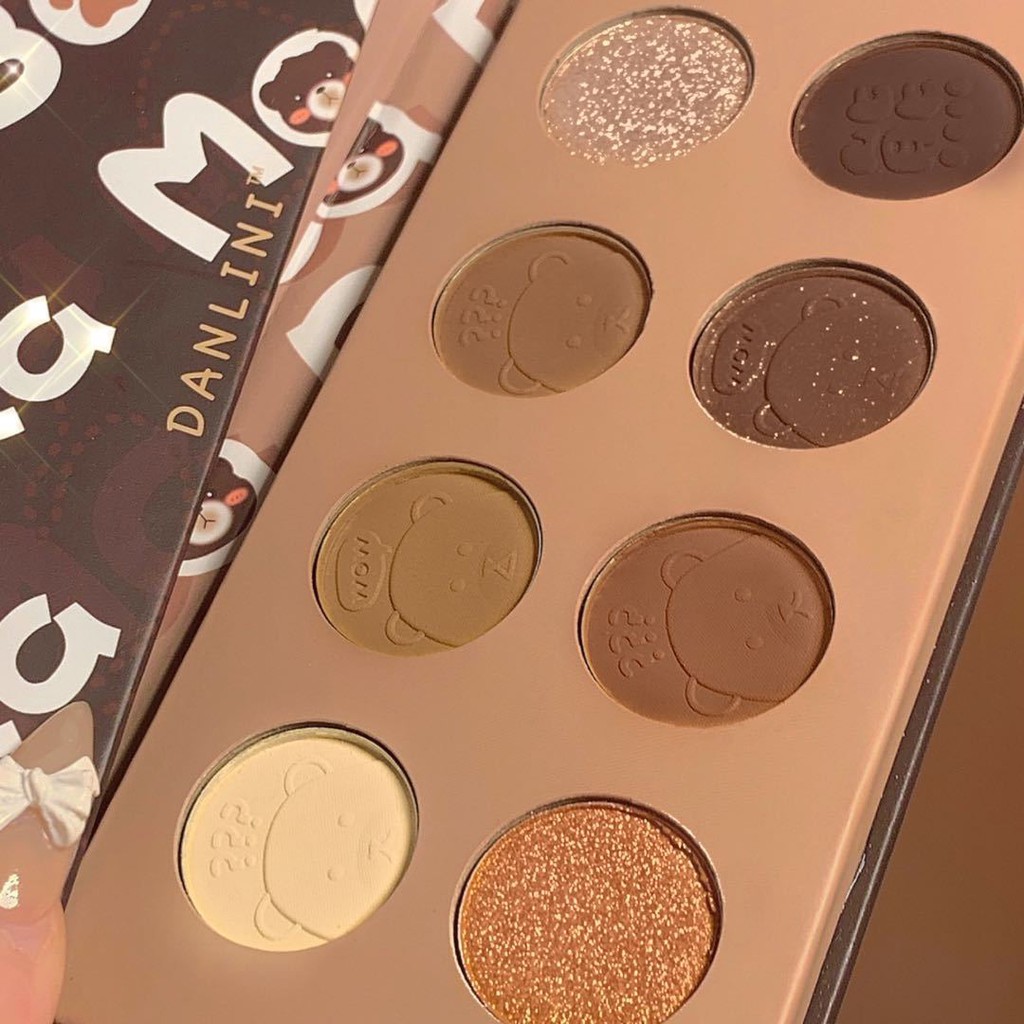 Bảng mắt gấu 8 màu DANLINI tạo khối nhũ kira dễ thương tone cam đất | BigBuy360 - bigbuy360.vn