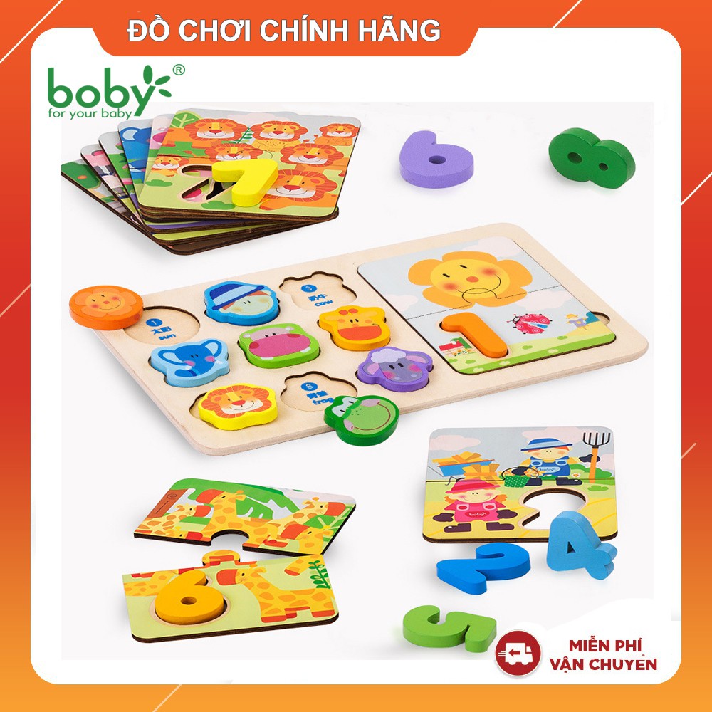 Đồ chơi gỗ Montessori cho bé Bộ ghép hình tập đếm 2 lớp