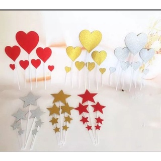 Topper cắm bánh kem set cắm giấy - tim nhũ