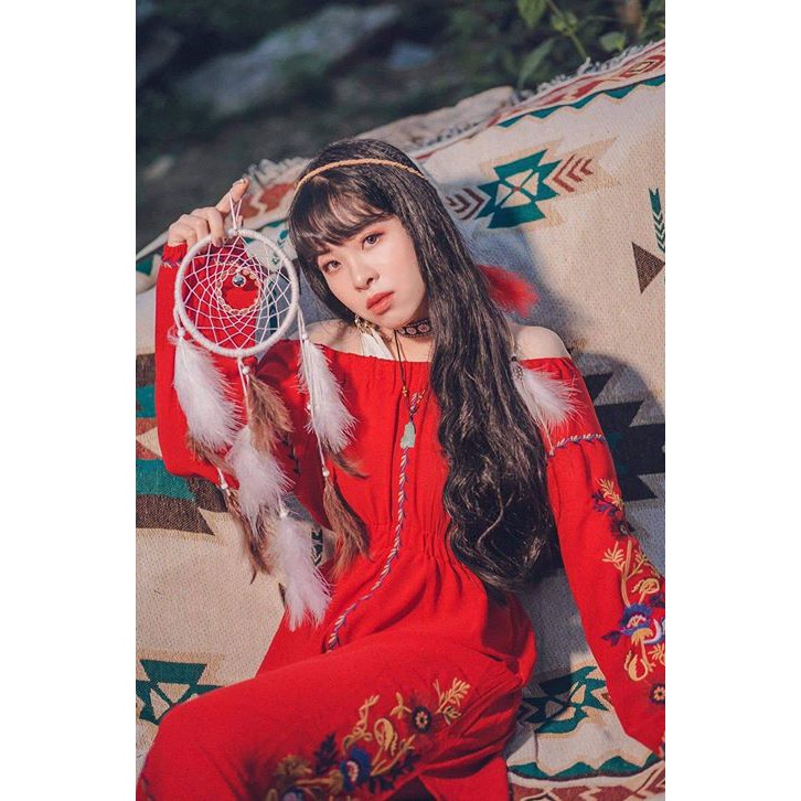 [HÀNG LOẠI 1] VÁY BOHEMIAN ĐỎ| HỌA TIẾT | TRỄ VAI | BigBuy360 - bigbuy360.vn