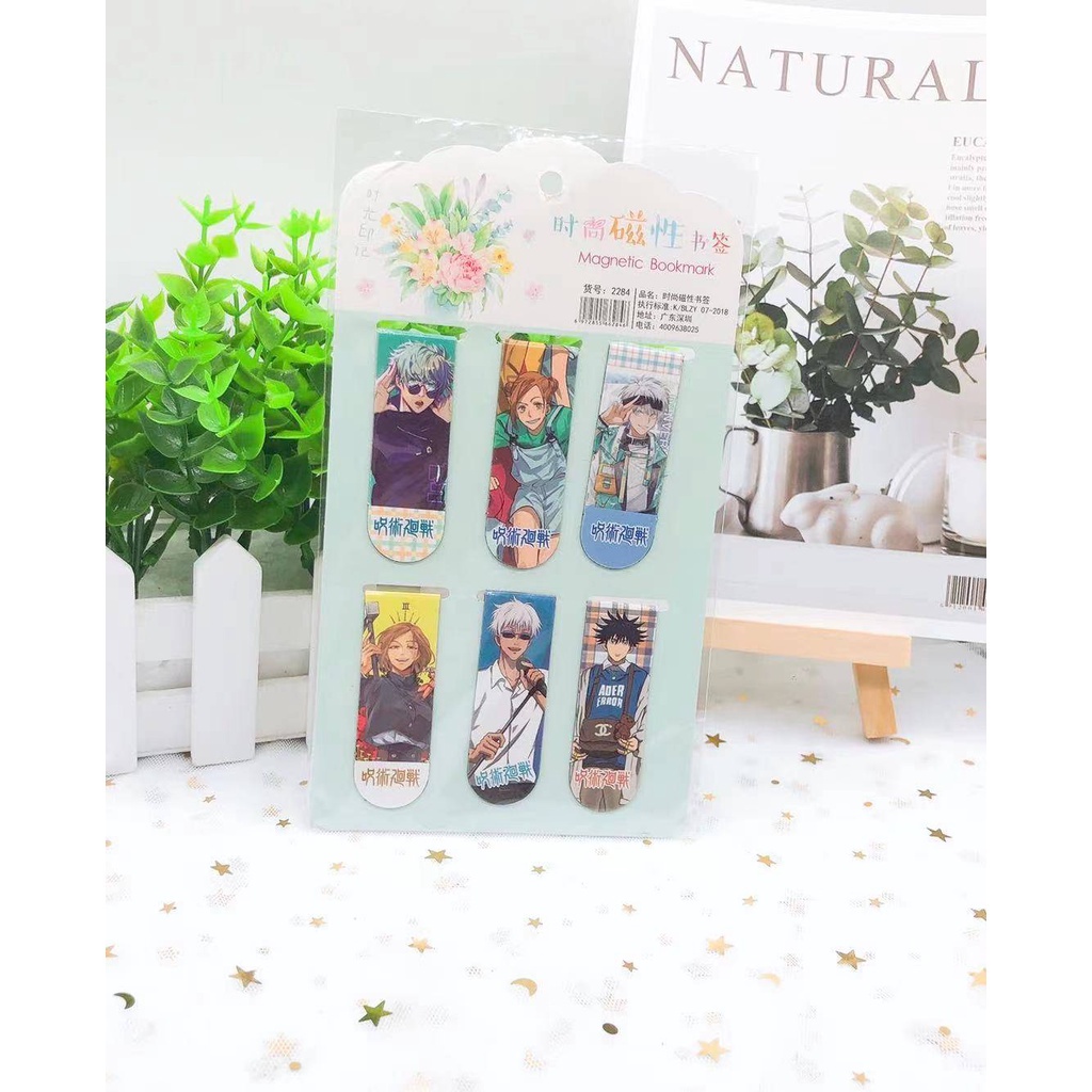 Bookmark Nam Châm  6Pcs/Pack Anime Jujutsu Kaisen Magnetic Bookmarks Gojou Satoru Nanami Kento Ryoumen Sukuna DIY Decoration Books mark Page Stationery Student Office Supply gift