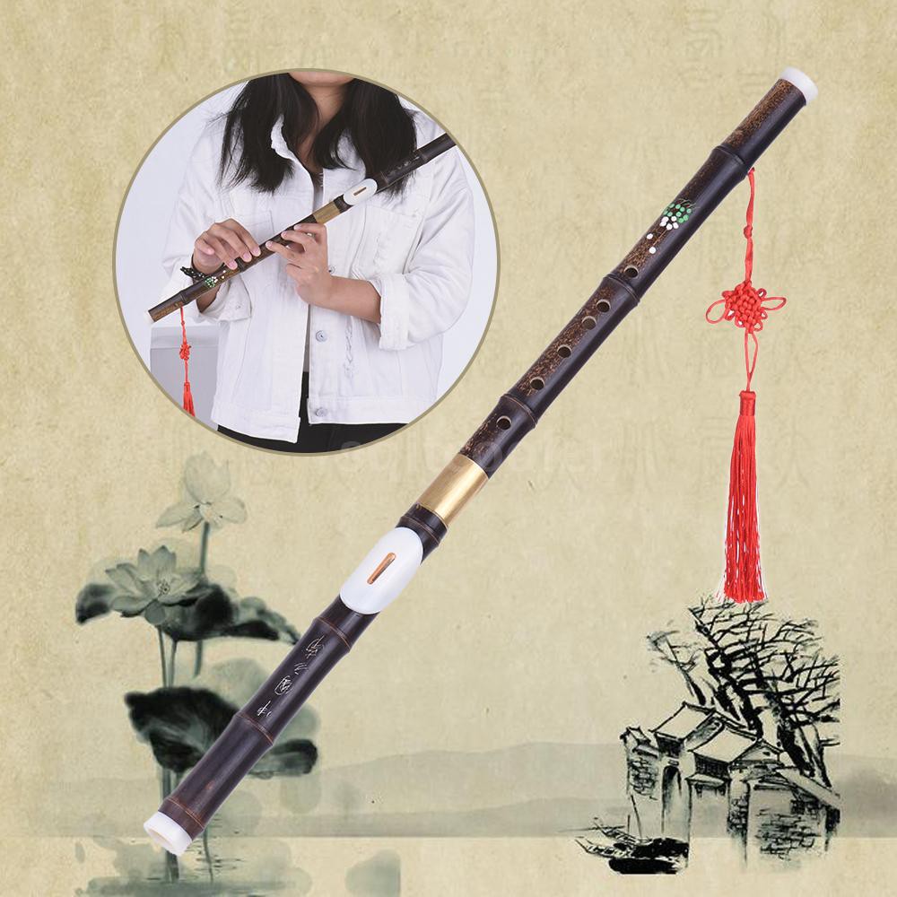 SQC Detchable Natural Black Bamboo Bawu Ba Wu Transverse Flute Pipe Musical Instrument in G Key for Beginner Music Lover