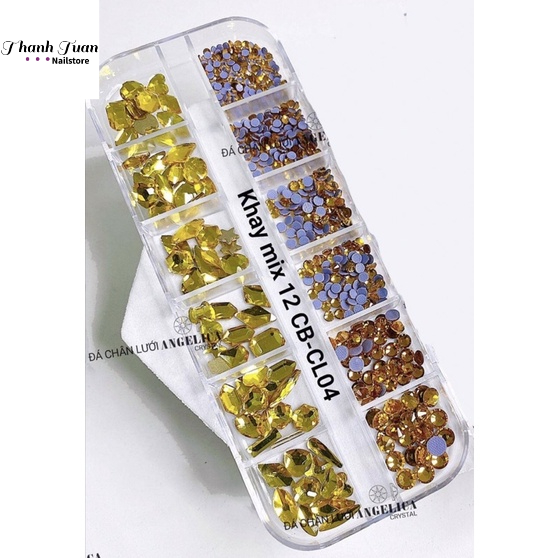 Khay Đá chân bằng mix Đá chân lưới Angelica- Nails,Đá khối đính Móng