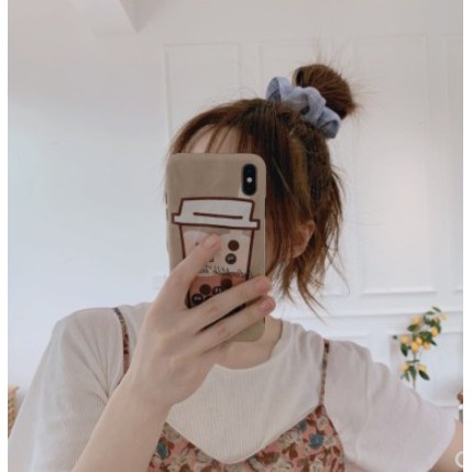 Dây cột tóc đuôi ngựa bằng vải họa tiết kẻ sọc thanh lịch