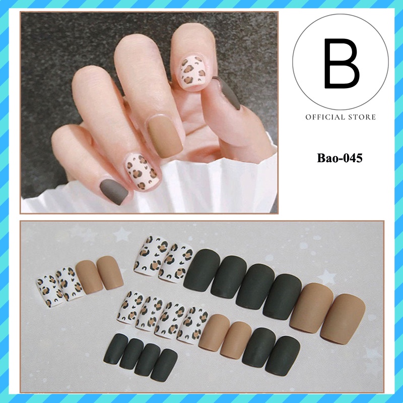 nail box 24 móng kèm keo dán họa tiết da báo