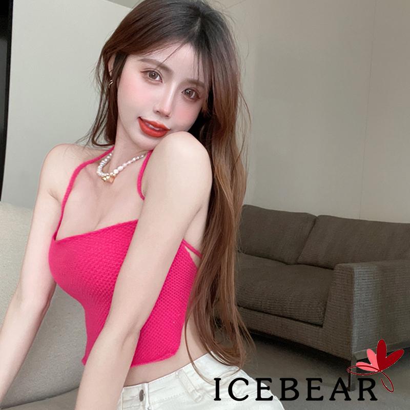 Áo Croptop Dệt Kim Màu Trơn Cột Dây Hở Lưng Thời Trang Cho Nữ
