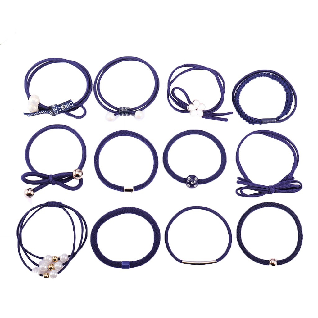 Sét 12 thun cột tóc dễ thương, siêu dễ thương - Màu xanh hải quân
