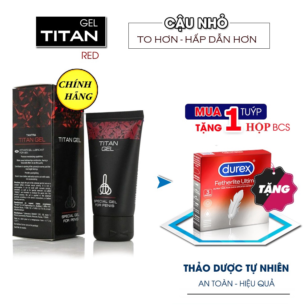 Gel Titan Red- Gel Tăng Kích Thước Cậu Nhỏ, Kéo Dài Thời Gian, An Toàn Hiệu Quả Nhanh - Tặng Bcs Durex