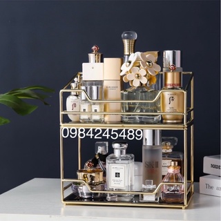 Khay đựng mỹ phẩm gold 2 tầng