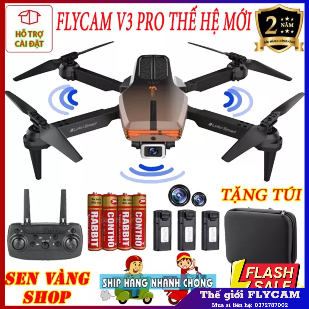 ⚡Flycam giá rẻ dành cho người tập bay mới 2023 Flycam V3 pro 2 camera 4K Cảm biến 4 chiều chống va chạm
