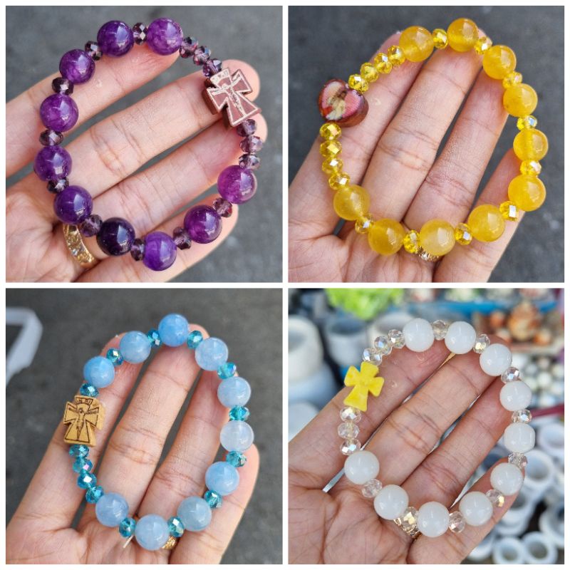 Vòng Tay Chuỗi Mân Côi 10 Hạt  M.Não Màu Xanh, Màu Vàng, Màu Tím, Màu Trắng