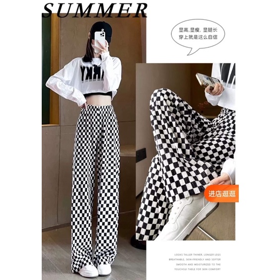 Quần  Ống Suông Caro  Nữ  🌸 Quần culottes ống rộng dáng dài chất nhung Ullzang 🌸