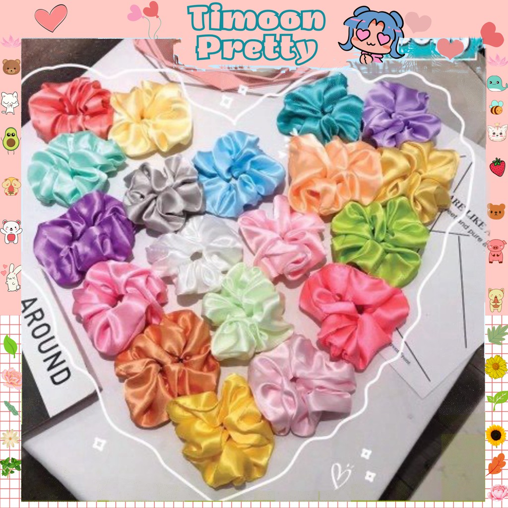 Dây Cột Tóc Vải Scrunchies Lụa Bóng  Hot