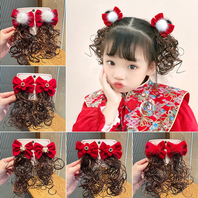 Set 2 Kẹp Tóc Giả Thắt Nơ Thời Trang Cho Nữ