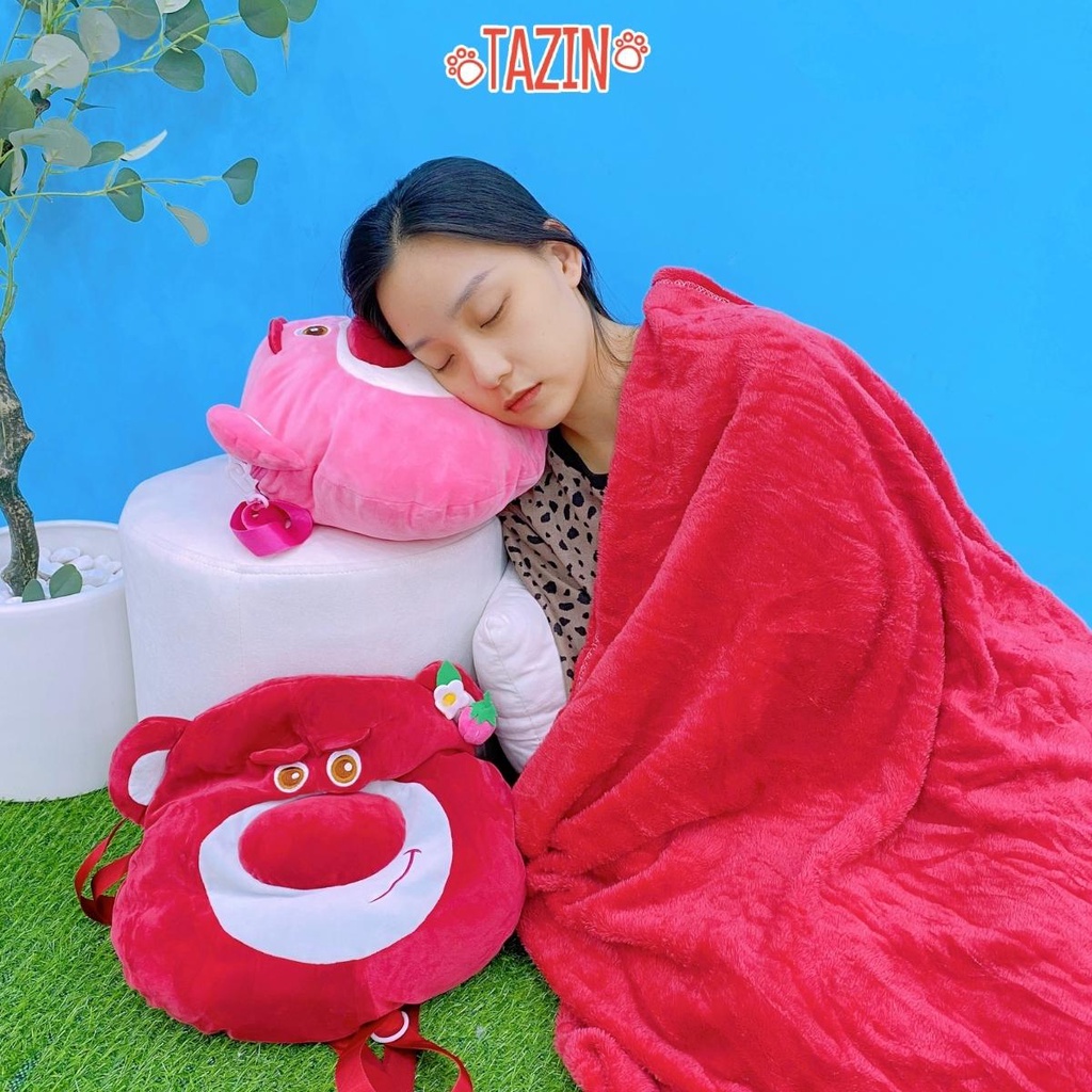 Bộ Chăn Gối Mền Nằm Ngủ Lotso Có Dây Đeo Chéo Cao Cấp Tazin