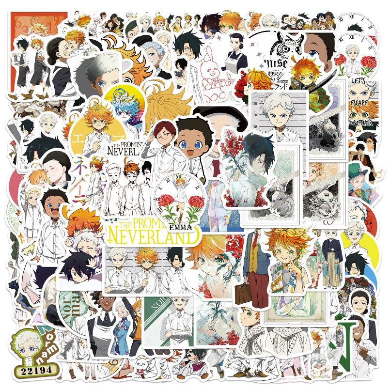 Sticker Anime The Promised Neverland nhựa PVC không thấm nước, dán nón bảo hiểm, laptop, điện thoại, Vali,xe #203