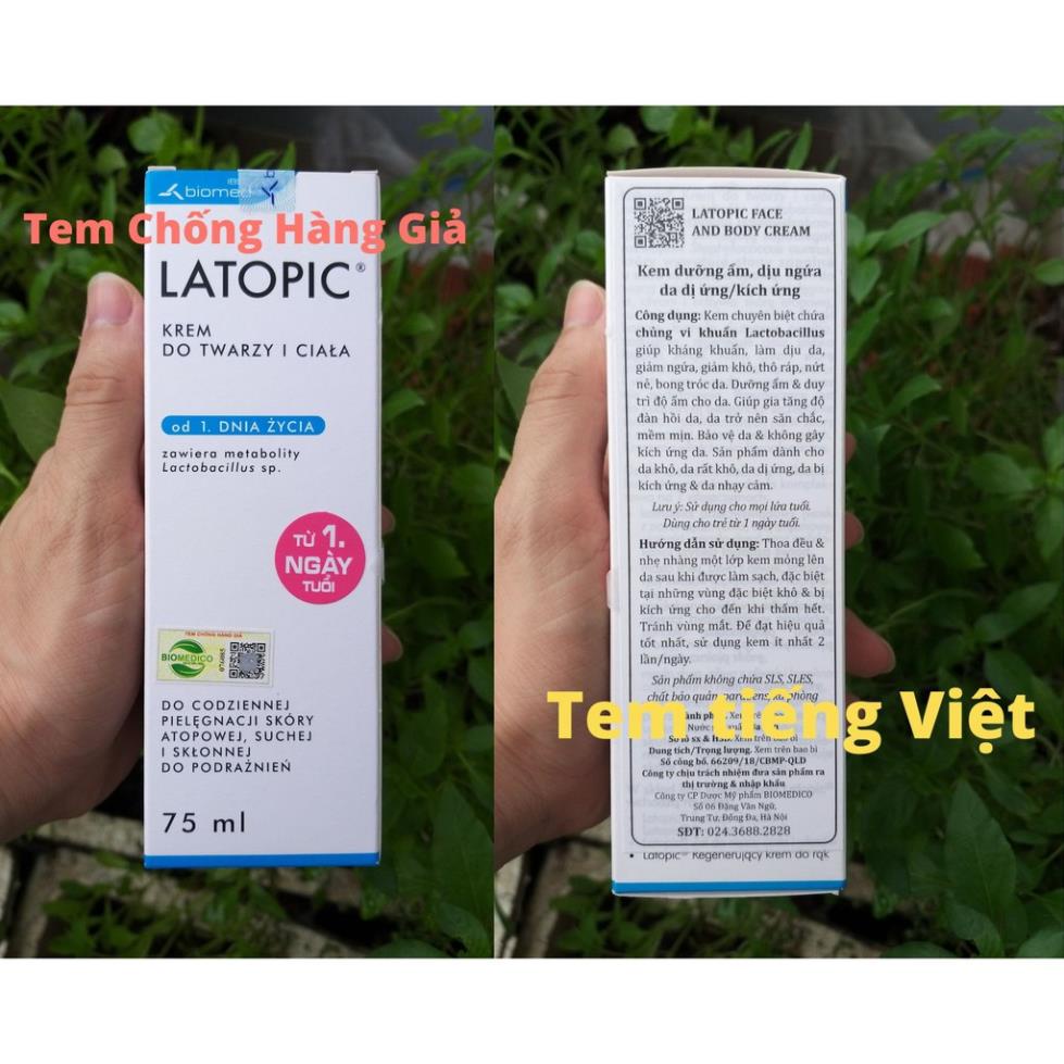 [TEM CTY] LATOPIC Face and Body Cream 75 mL- Kem dưỡng ẩm dịu ngứa da dị ứng/kích ứng cho da mặt và toàn thân