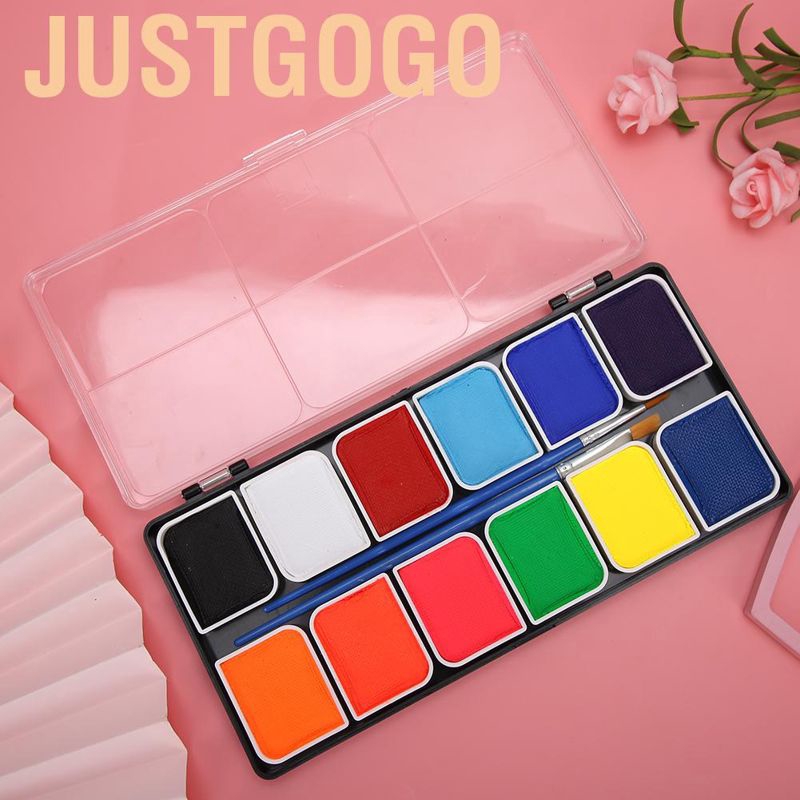 💕Ready stock💕Justgogo 12 Colors Body Face Paint Water-Based Halloween Party Ball Game Fan DIY Fancy Makeup Pigment