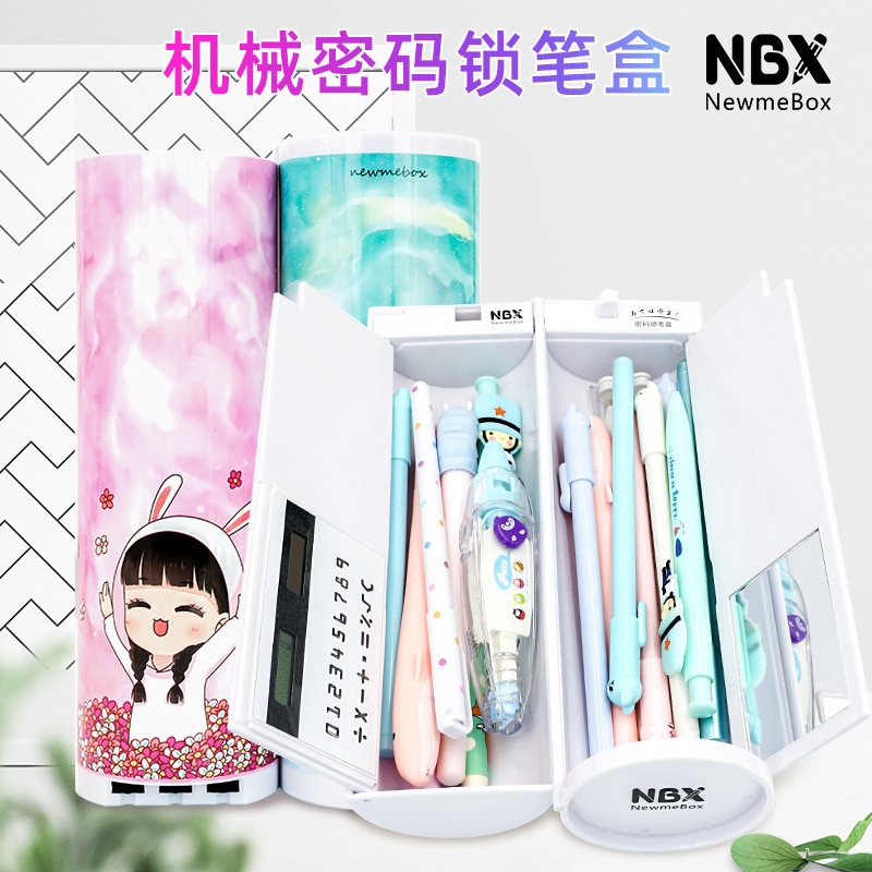 Password Pencil Case Calculator Solar Erasable Mirror High Capacity Pen Boxes Pencil Pouch School Supplies Stationery Girls GiftQiānbǐ hé 3/5000 Pencil case