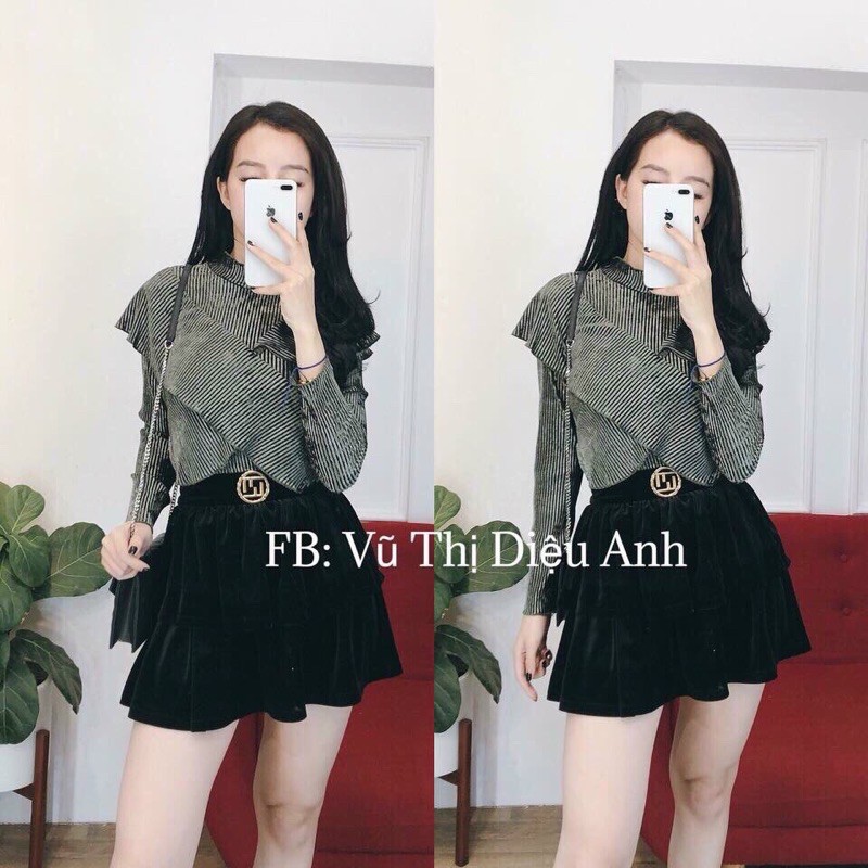 Chân váy nhung hai tầng