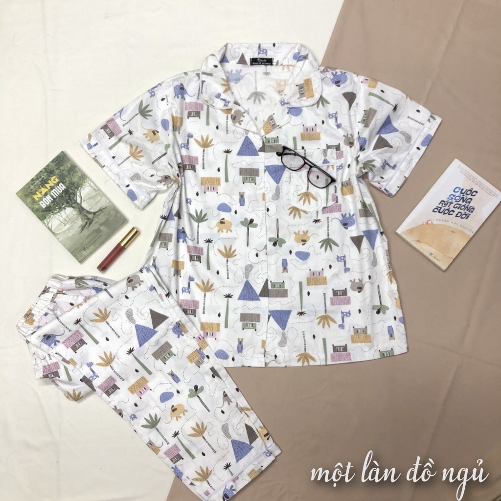 ĐỒ NGỦ THÔ COTTON -Áo cộc quần dài