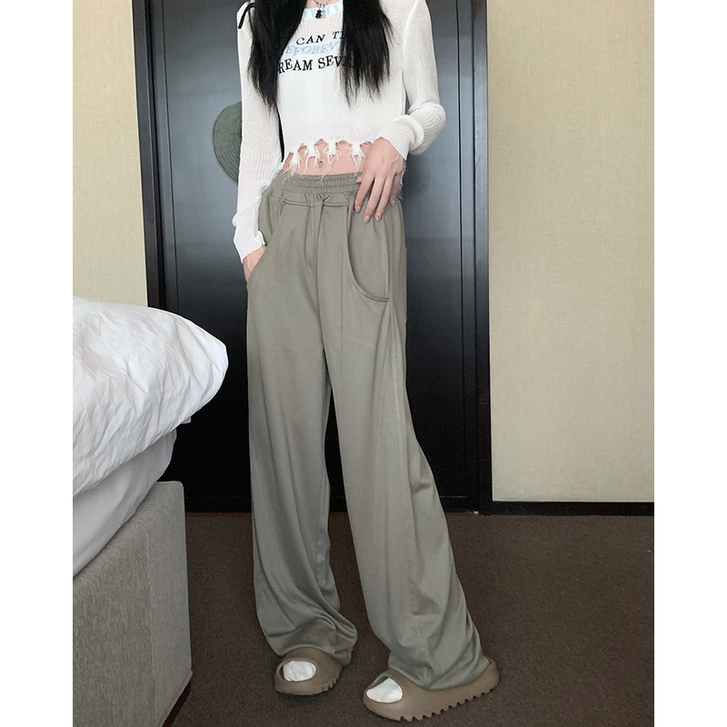 Quần Kaki Ống Rộng Lưng Cao Phong Cách retro Mới