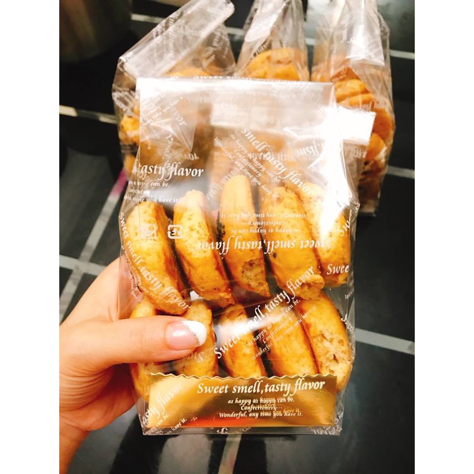 Túi Chữ Trắng + Đế Lót Vàng, Túi Đựng Bánh Quy, Trà Hoa