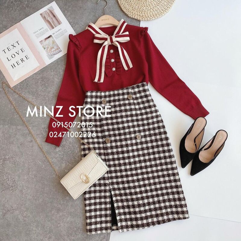 Áo len vai bèo nơ viền #613 (3 màu) | BigBuy360 - bigbuy360.vn