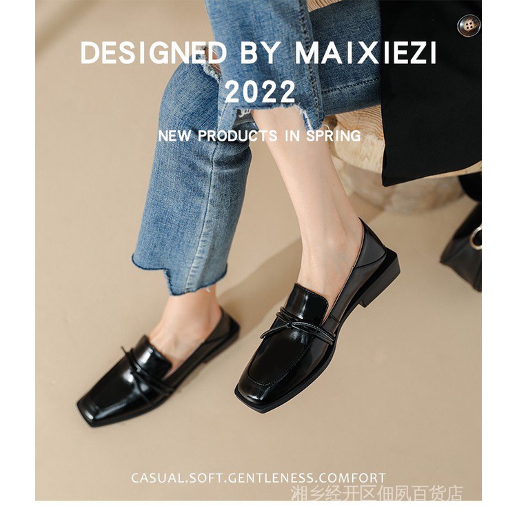 Giày Lười Da Mềm Mũi Vuông Phong Cách Retro Anh Quốc Thời Trang Mùa Hè 2022
