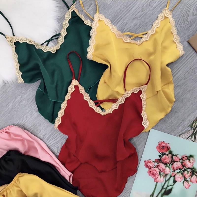 Bộ ngủ sexy - set ngủ nữ lụa satin mềm mịn thiết kế 2 tầng siêu hot